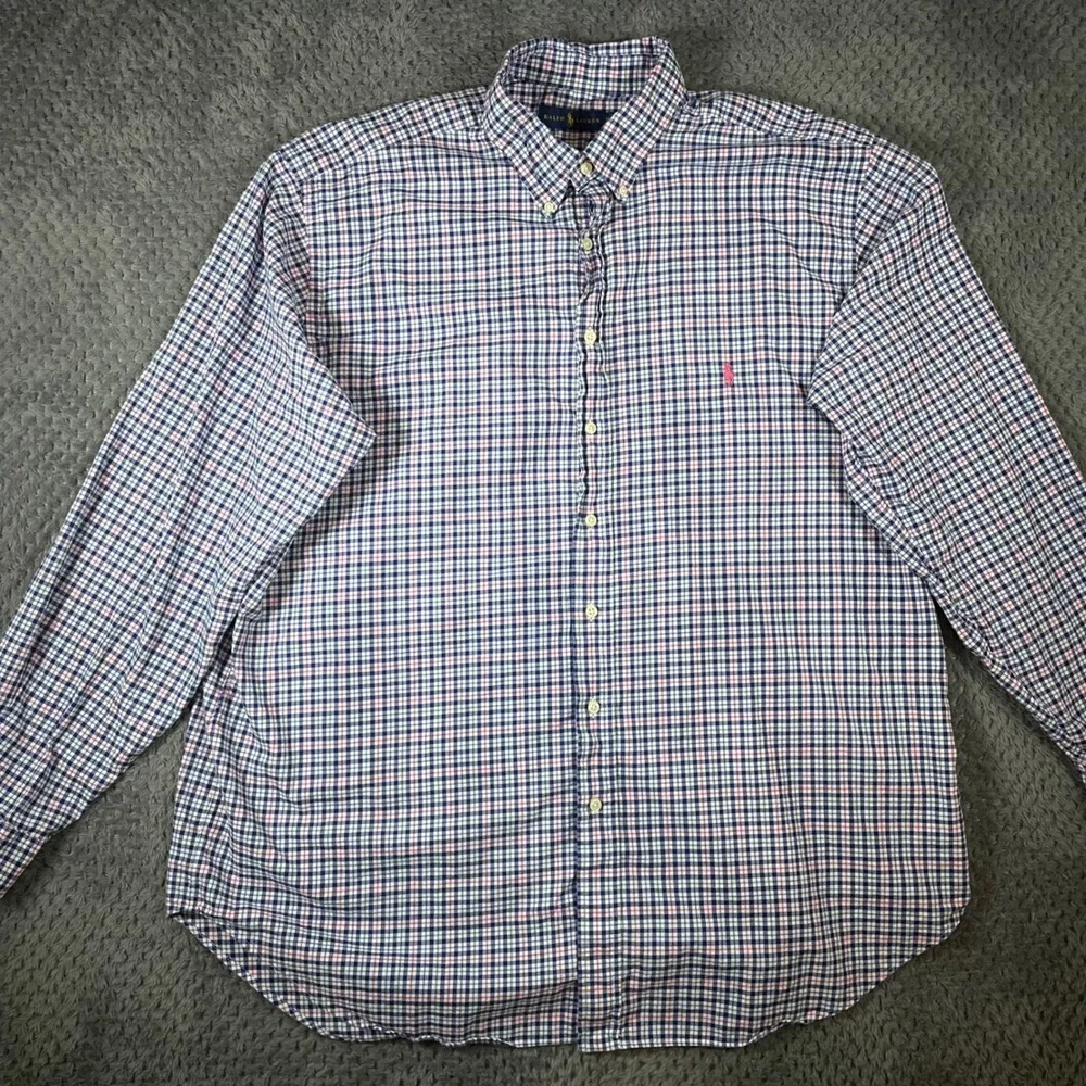 Polo Ralph Lauren Mens Button Down Shirt 2XLT Tall Long Sleeve Blue Pink Preppy